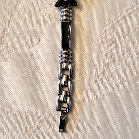 Floral Silver-tone & Black Enamel Watch with Sparkling Crystals! - Picture 7 of 14